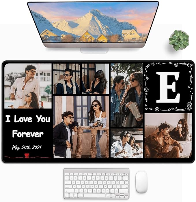 Mouse Pad Custom with Name and 7 Photos, Custom Mousepad 16*29.5in, Desk Mat for Keyboard Mouse, Desk Accessories, Gaming Desk Mat, Customized Gift for Men on Birthady Christams Anniversary