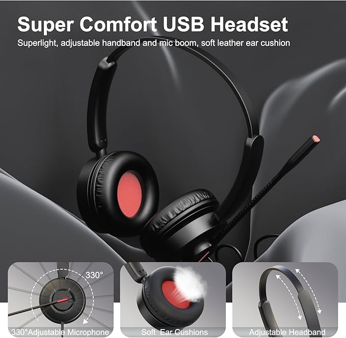 MAIRDI USB Headset with Microphone, PC Headset with Mic Noise Cancelling, Wired Computer Headset with Mute for Laptop Business Work Home Office Call Centers Teams Zoom Comfort