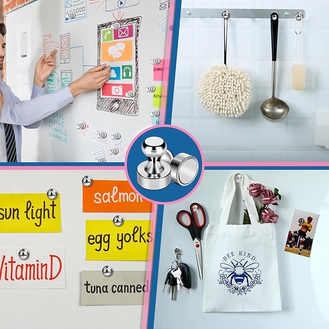 LOVIMAG Fridge Magnets 18Pcs Refrigerator Whiteboard Small Strong Magnet Classroom Kitchen Accessories Decorative Locker Set Decor Must Haves Office Calendar Refrigerador Magnetic Cute Crafts Silver