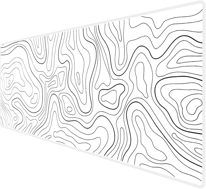 Large Gaming Mouse Pad Extended XXL Mouse Mat Long Desk Pad with Stitched Edges for Keyboard Home Office Gaming Work Big Desk Pad (35.4x15.7x0.12IN, 90x40),White Topographic