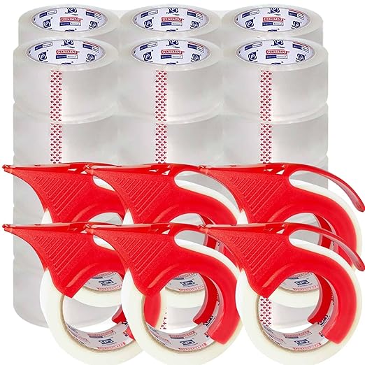 Heavy Duty Packing Tape 36 Rolls with 6 Dispensers, Total 1980Y, Clear, 2.7 mil, 1.88 inch x 55 Yards, Ultra Strong, Refill for Packaging and Shipping