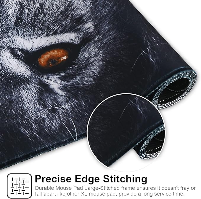 Large Gaming Mouse Pad with Stitched Edges,[27.5x11.8In] Extended Black Lion Mouse Pad with Non-Slip Natural Rubber Base for Gamer/Desktop/Office/Home 70x30 Blion02