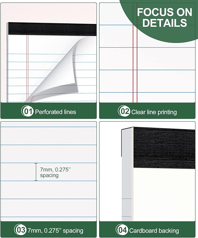 Legal Pads 4x6 Inch College Ruled Small Notepads Writing Note Pads for Work Study Taking Notes To do List, 30 Sheet/Pad Tear-Off Lined Paper Pads Memo & Scratch Pads for Office Home Car School, 8 Pack