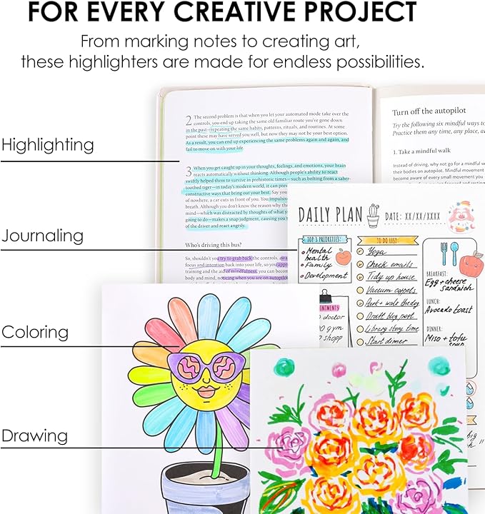 Grabie 20 Dual Tip Colors Highlighters, DuoMark Highlighter Set of 10, Dual Tone Highlighters Assorted Colors, Versatile Chisel Tip, Highlighter Markers, Note-taking