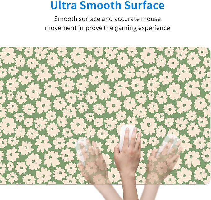 MAYCARI Kawaii Green Flower Extended Gaming Mouse Pad Large, 31.5"X15.7" Big Mouse Pad with Non-Slip Base Long Computer Keyboard Mouse Mat for Home Office Work