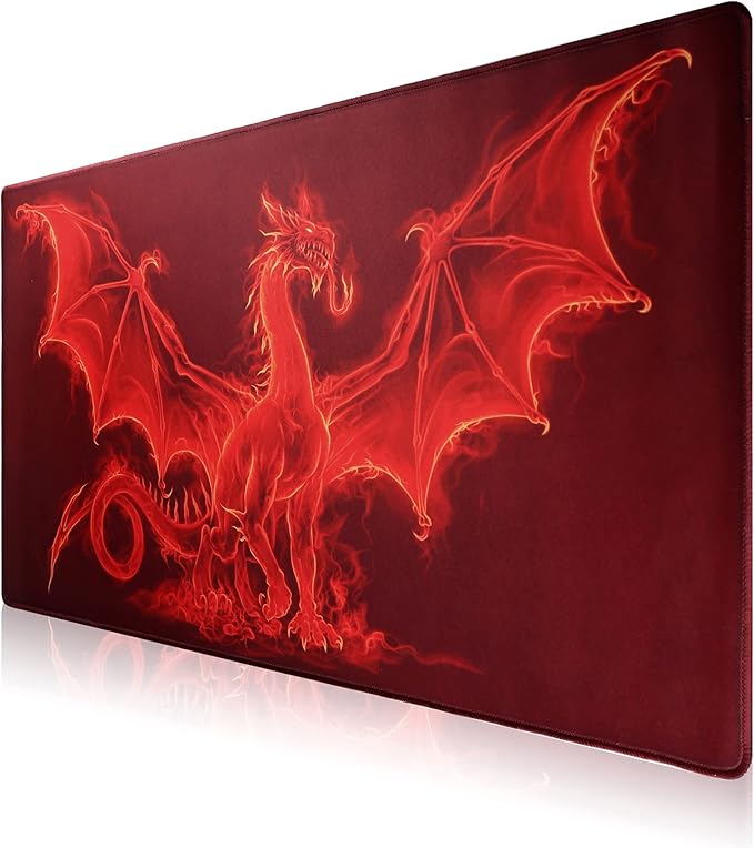Large Gaming Mouse Pad with Stitched Edges,[27.5x11.8In] Extended Mouse Pad with Non-Slip Natural Rubber Base for Gamer/Desktop/Office/Home (70x30 Red dragonus)