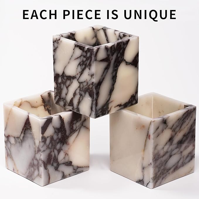 Marble Makeup Brush Holder - Viola Candle Toothbrush Cup for Bathroom Accessories, Decorative Pencil Organizer for Office Desk Aesthetic, Stone Utensil Container for Kitchen Countertop