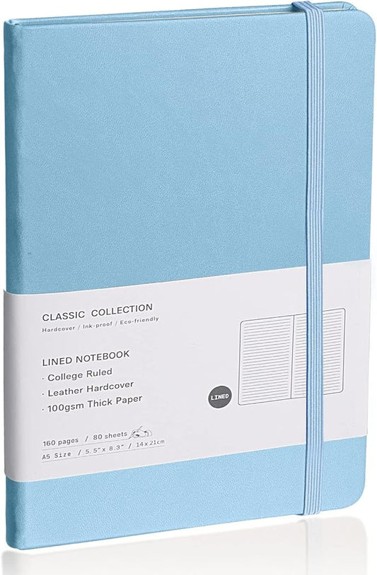 Lined Journal Notebook, (sky blue), 160 Pages, Medium 5.7 inches x 8 inches - 100 gsm Thick Paper, Hardcover