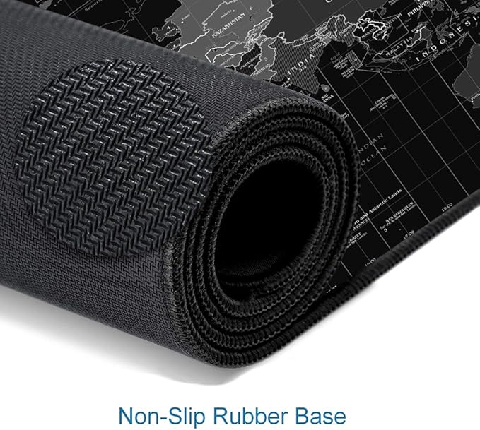 Large Gaming Mouse Pad with Stitched Edges, Desk Mat Extended Keyboard Pad, Non-Slip Rubber Base Desk Pad for Laptop, Office, Home, 31.5X11.8 inch Black World Map