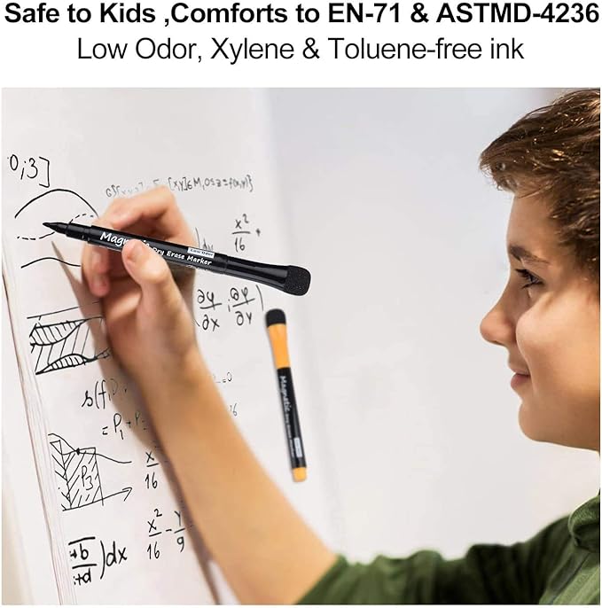 Magnetic Dry Erase Markers, (8 Pack) Dealkits Low Odor White Board Markers Whiteboard Markers with Erasers for Kids Teacher Supplies for Classroom Work on White Board, Calender, Fine Tip Point