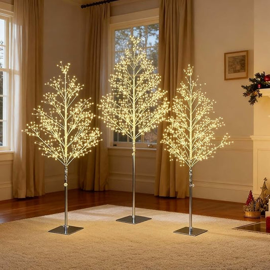 LIGHTSHARE Christmas Tree Combo Kit - Starlit Tree Collection with Angel Lights, 4 feet 5 feet and 6 feet, Silver, Pack of 3, Perfect for Home Decor Holiday Party Wedding