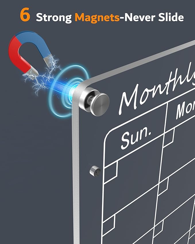 Magnetic Acrylic Calendar for Fridge,2 Pack 12"x16" Clear Fridge Calendar Dry Erase Magnetic Planning Boards Set Includes 6 Colorful Highlight Markers,Magnetic Pen Holder and Erase Towel