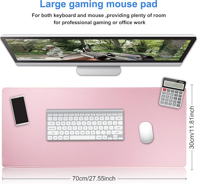 Large Gaming Mouse Pad with Stitched Edges,[27.5x11.8In] Extended Mouse Pad with Non-Slip Natural Rubber Base for Gamer/Desktop/Office/Home (70x30 Pinkus)