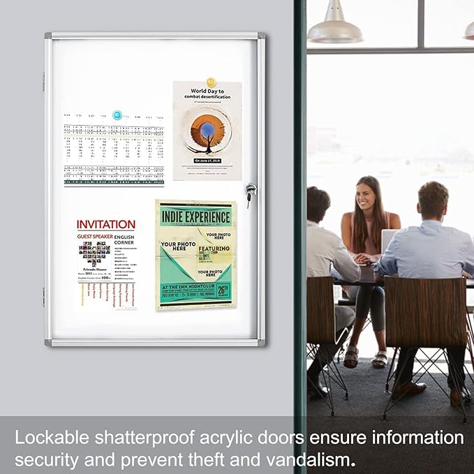 Lockable Magnetic Enclosed 36x24 inches Dry-Erase whiteboard, Tamper-Resistant Wall-Mounted Display whiteboard, Aluminum-Framed Window whiteboard (White)