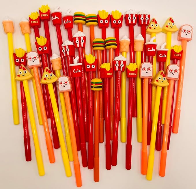 Cute Food Gel Ink Pens - 40 Pcs Fun, Kawaii Pens, 0.5 mm Black Ink, Ideal for Kids, School & Office Supplies (Food-01)