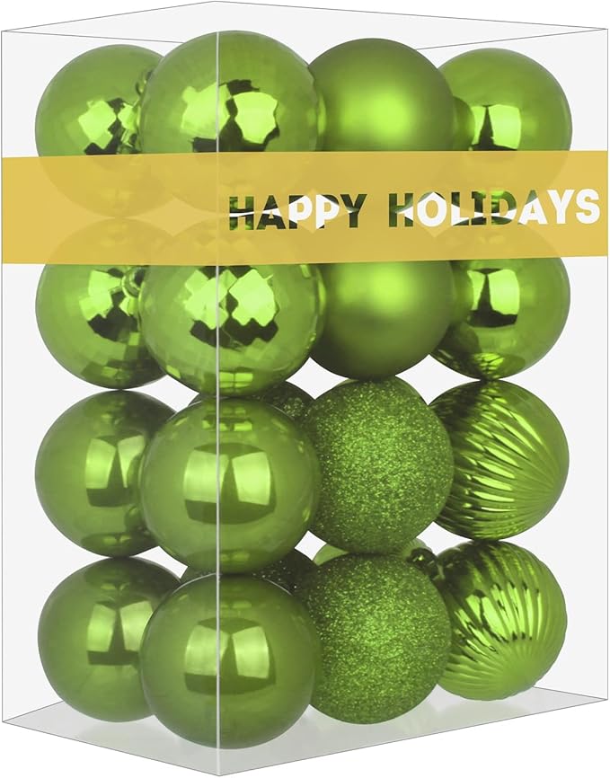Lime Green 2.5" Christmas Balls Christmas Tree Decoration Ornaments Shatterproof Hanging Balls for Birthday Halloween Holiday Wedding Decorations Set of 24pcs