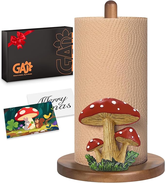Mushroom Kitchen Decor, Cottage Core Decor, 3D Mushroom Gifts for Women, Cute Wooden Paper Towel Holder, Kitchen Accessories, Housewarming Gifts