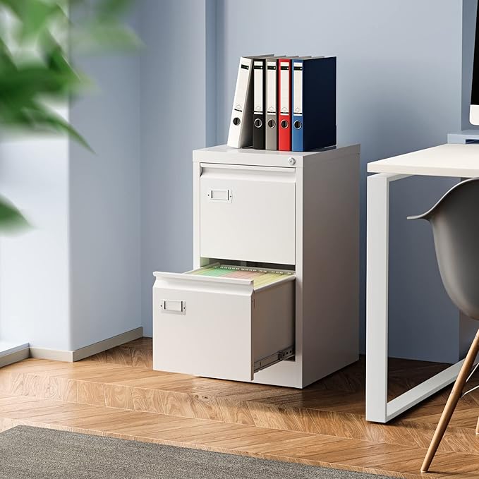 2 Drawer File Cabinet, Filing Cabinets for Home Office, Metal Vertical File Storage Cabinet with Lock, Locking File Cabinet for A4 Legal/Letter, 15" W x 17.7" D x 27.1" H, Assembly Required