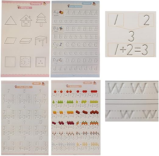 Magic Practice Copybook for Kids, Magic Calligraphy That Can Be Reused,Magical Handwriting Workbooks Practice Copybook for Preschoolers Kindergarten(4Book + Pen Set)