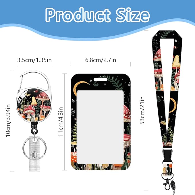 Mushroom Badge Holder Reel Lanyard,ID Card Badge Holder Retractable Name Tag Clips for Doctor Nurse Teacher Office Student