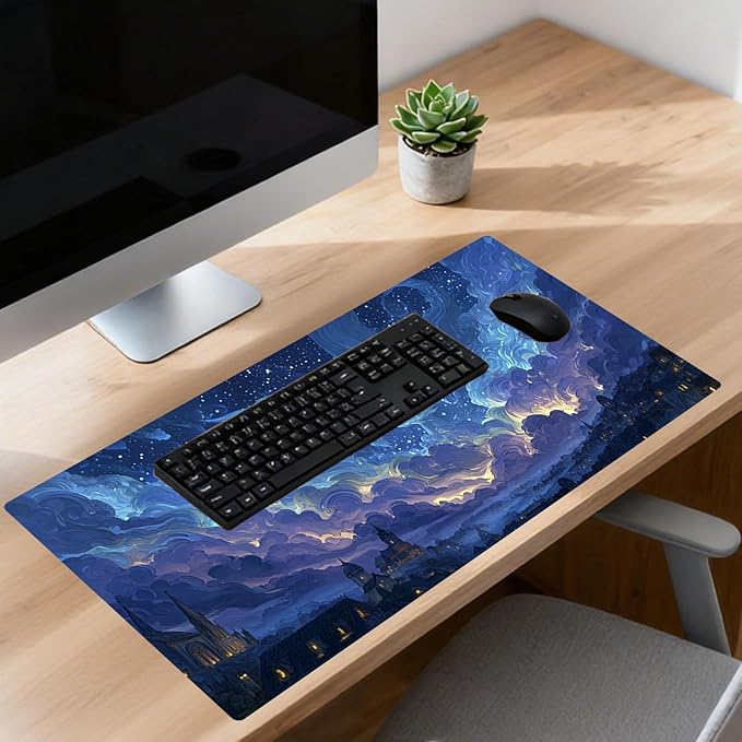 Nuxovilar Professional Large Mouse Pad & Computer Game Mouse Mat (35.4x15.7IN, Dreamy Blue Nebula Art) (90 * 40cm Dreamy Blue Nebula)