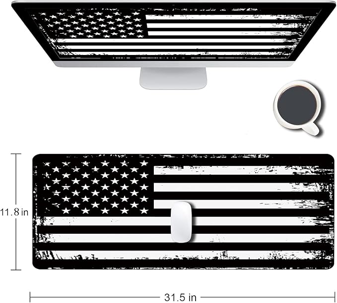 Large Mouse Pad, Gaming Mousepad with Stitched Edges, Non-Slip Rubber Base Keyboard Mouse Mat Desk Pad for Work, Game, Office, Home, 31.5 x 11.8 in, American Flag