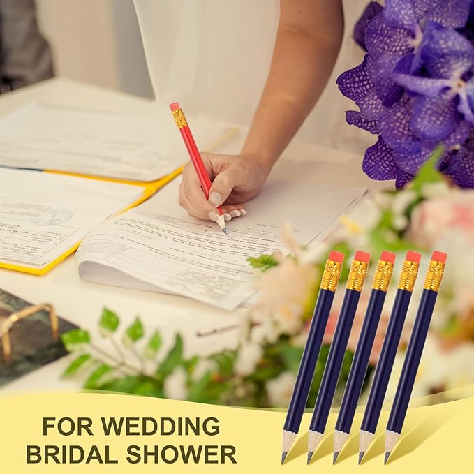 MECCANIXITY Golf Pencils with Erasers, 4" HB Mini Half Pencils Pre Sharpened Small Pens for Wedding Bridal Shower Game Office Writing Drawing(Dark Blue, Pack of 20)