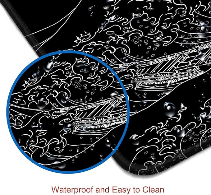 Large Mouse Pad Gaming, Extended Mousepad with Stitched Edges, Non-Slip Rubber Base Keyboard Desk Mat Mouse Pads for Work, Game, Office, Home, 31.5 x 11.8 in, Black Wave of Kanagawa