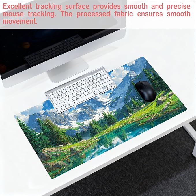 Nuxovilar Professional Large Mouse Pad & Computer Game Mouse Mat (35.4x15.7IN, Fresh Landscape with Lake & Mountains Art) (90 * 40cm Fresh Landscape)
