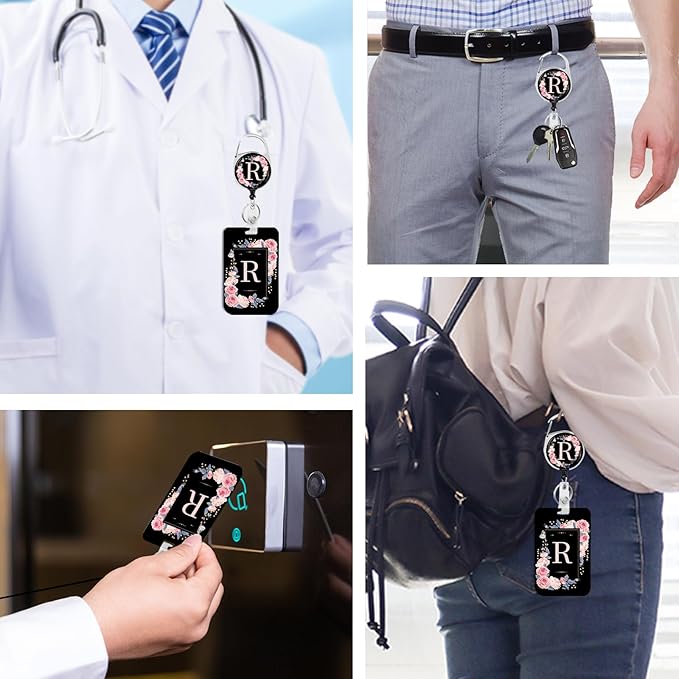 A-Z Badge Holder with Retractable Reel and Breakaway Lanyard Badge Clips Retractable Heavy Duty Badge Reel，Keychain，ID Holder with Breakaway Lanyard for School Nurse Office Teen R