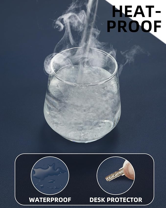 Leather Desk Pad Protector - 48 x 24" Computer Mat, Large Mouse Pad, Non-Slip, Waterproof PU Leather Blotter, Desk Cover for Office and Home (Midnight Blue)