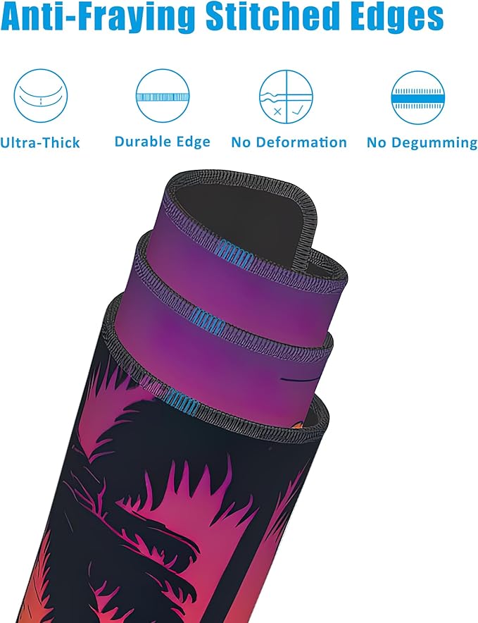 Mouse Pad,Orange Purple Miami Landscape Desk Mat for Desktop,Desk Pad with Non-Slip Base and Stitched Edge,Extended Mousepad for Office and Home 35.4X15.7 Inch