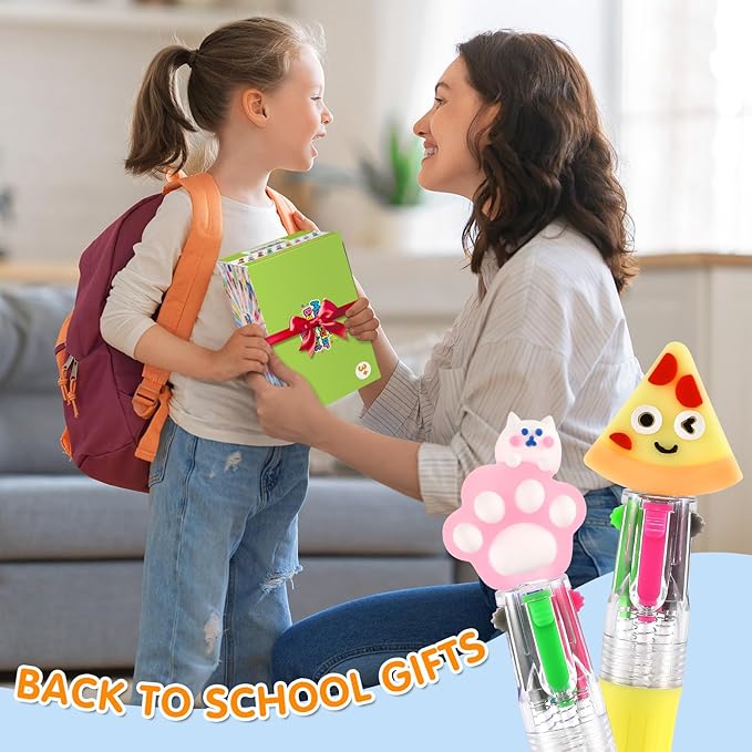 arscniek 100Pcs Multicolor Pen in One, 4-in-1 0.5mm Fine Point Cute Pens, Fun Kawaii Ballpoint Pen for Party Favors, Classroom Prizes, Teacher School Supplies, Bulk Gifts for Students