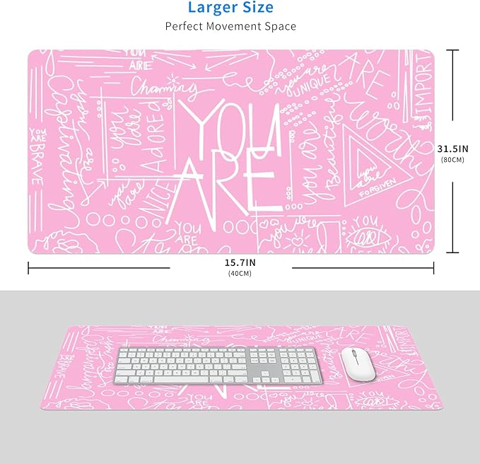 MAYCARI Cute Desk Mat Quote You are Pink Desk Pad Mouse Pad Gaming Mousepad XXL Laptop Keyboard Desktop Writing Pad for Girls Students 31.5"X15.7"
