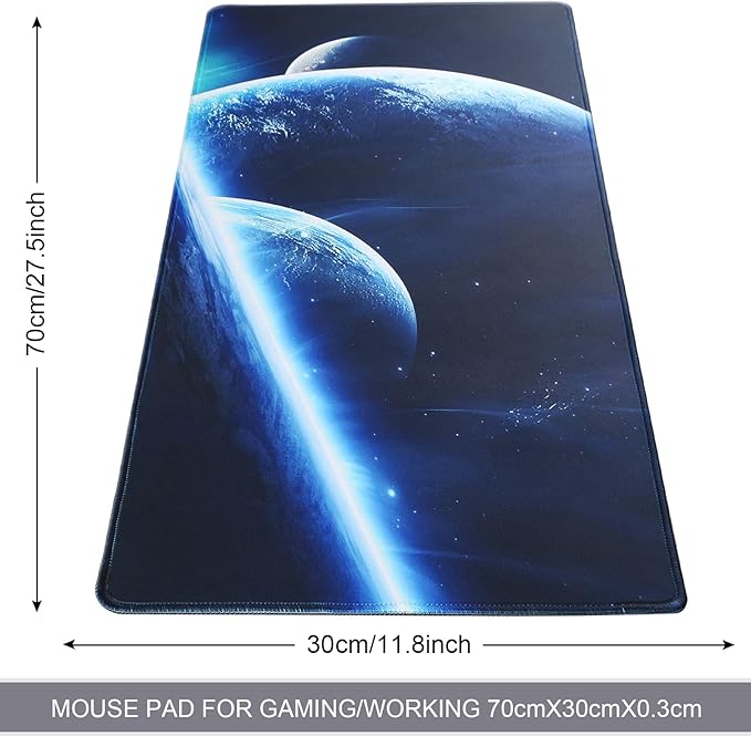 Large Gaming Mouse Pad with Stitched Edges,[27.5x11.8In] Extended Mouse Pad with Non-Slip Natural Rubber Base for Gamer/Desktop/Office/Home (70x30 Spaceball)