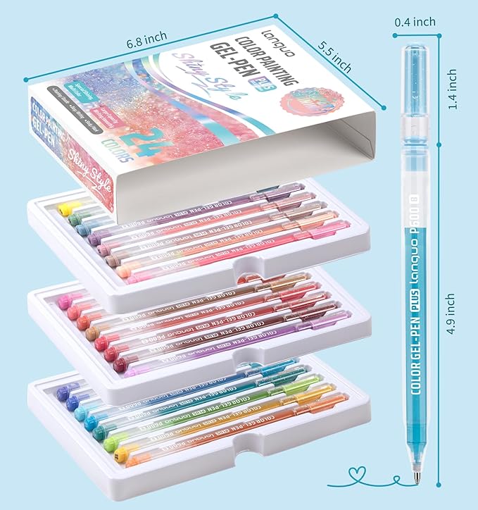 Glitter Gel Pens, 24 Pack Colored Pens for Black Paper & White Paper, 1.0mm Point Pens, Large Capacity Ink Pens for Coloring, Writing, Drawing, Journaling, Note Taking, School, Office, Home