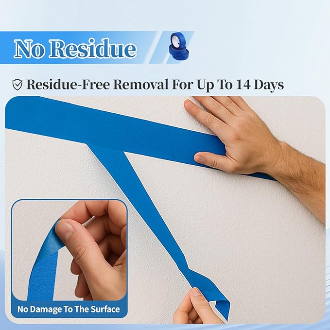 10 Rolls Painters Tape 2 Inch Wide Bulk, No Residue Blue Paint Tape 2 Inches x 55 Yards, Easy-Release Masking Tape for Painting Walls, Baseboards and Home Renovation