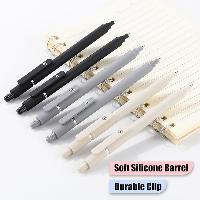 RIANCY Gel Pens 0.5mm Black Ink Ballpoint Aesthetic Beige Black Gray White Fine Point Smooth Writing Pretty Cute Fancy Desk Accessories Gifts for Women Men Nurse Journaling Office School Supplies 6Pcs