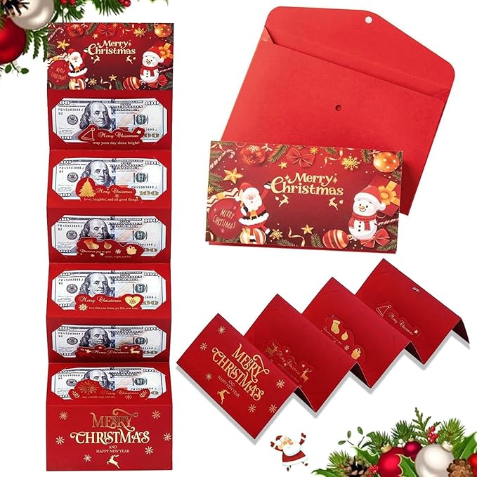 Christmas Cash Gift Envelopes 6 Slots, 2026 Upgrade Christmas Cash Gift Envelope, Surprise ChristmasGift Card Holder for Checks or Cards (Style-A)