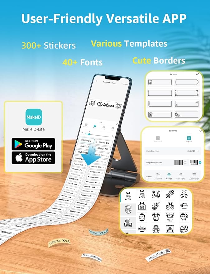 MakeID Label Maker Tape - 12mm Self-Adhesive Sticker Label Tape Refill Compatible with MakeID L1 Label Machine - Waterproof 6-Layer Laminated Film, Split-Back Design, 0.47"x13' (12mm x 4m)