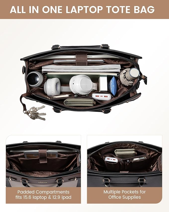 LOVEVOOK Laptop Bag for Women 15.6 Inch Work Tote, Business Computer Briefcase, Waterproof PU Leather Tote Bag for Teacher, Office Shoulder Tote Purse