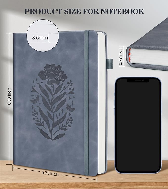 Lined Journal Notebook for Men Women, A5 Leather Journals for Writing, 200 Pages College Ruled Journal Notebook, Travel Daily Journal Notebook for Work School, Note Taking 5.75'' X 8.38'' Grayblue