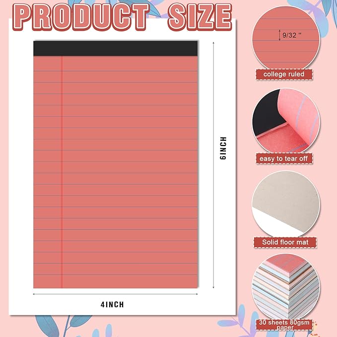 Lincia 24 Pcs 4" x 6" Legal Pad Writing Notepads Small Legal Pad College Ruled 30 Sheets Multiple Color Lined Note for Work 80 Gsm Paper for Grocery List Shopping List (Vintage Color)