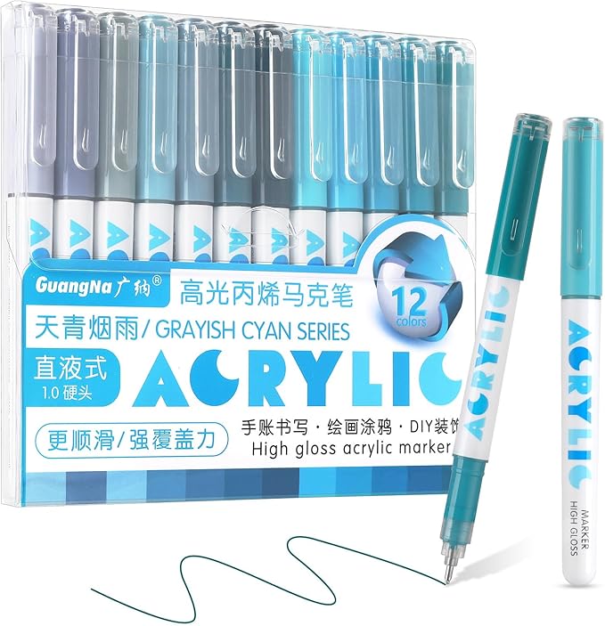 kander Direct High Gloss Acrylic Marker, 12 Colors Acrylic Paint Pens with Bullet Tip, Nicety Fine Tip Gel Pens for Teenagers, Multi-Purpose Art Supplies for Rock Painting, Crafts, DIY