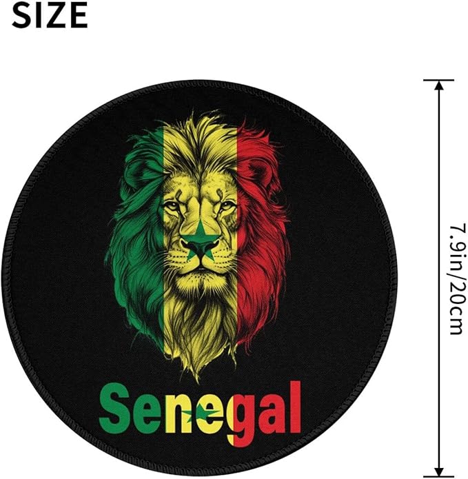 Lion Funny Senegal Flag Round Mouse Pad Small 8 Inch Anti-Slip Portable Office Decor Desk Accessories for Men Women Funny Gift