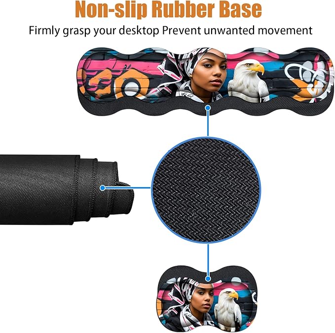 4 in 1 Ergonomic Keyboard Wrist Rest & Mouse Pad Wrist Rest Set, Large XXL Gaming Desk Mat 31.5"x 11.8" with Non-Slip Base, Memory Foam for Home Office Study Gaming, American Black Girl Bald Eagle