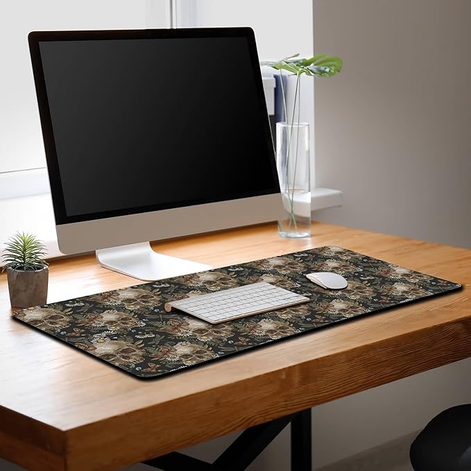 Large Mouse Pad Laptop Deskmat Computer Mats Desk Mats for Men Gaming Mouse Pad Long Desk Pad Waterproof Non-Slip Rubber Base 35.4 X 15.7 for Game Office, Vintage Floral Skull