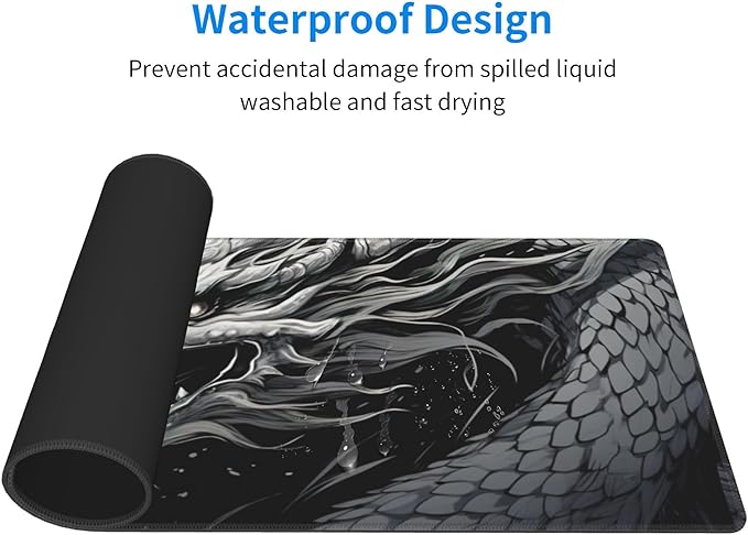 Large Size Eastern Dragon Print Gaming Mouse Pad 31.5 x 12 Inch, Stitched Edges, Anti-Slip Base, Waterproof Surface