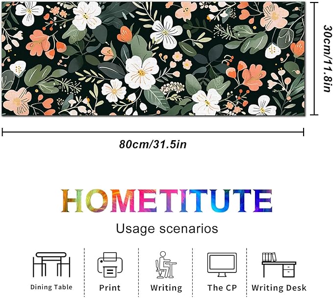 Large Floral Mouse Pad 31.5 x 11.8 in Extended Desk Mat Non Slip Waterproof Keyboard Mousepad with Botanical Blossom Design for Office Home Gaming