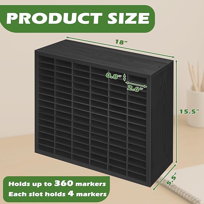 PROLEE Markers Organizer with 90 Compartments for 360 Marker Storage Art Pens Storage Rack,Watercolor Brushes Pens Alcohol Marker Holder for Desk Organizer